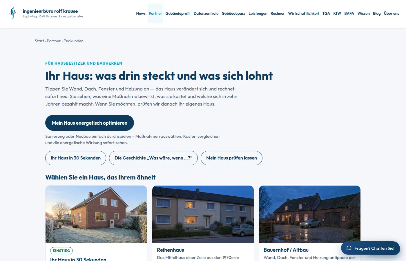 Der Einstieg: auf der Seite für Hausbesitzer „Mein Haus energetisch optimieren“.