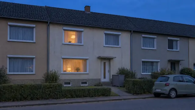 Reihenmittelhaus am Abend